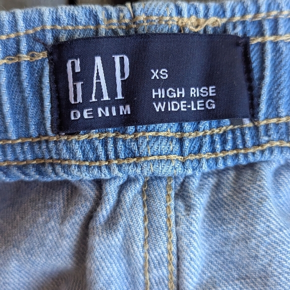 GAP Denim High-Rise Wide Leg Jeans Elastic Waist Size XS Light Wash Denim - Picture 5 of 8